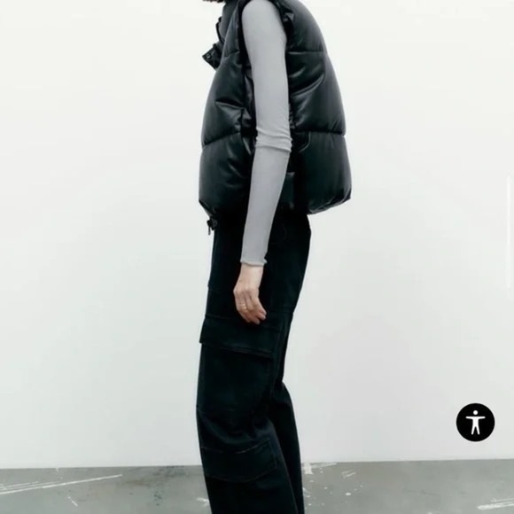 Zara Black Faux Leather Puffer Vest - Picture 2 of 9